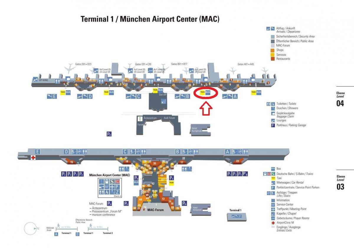Kart over münchen lufthavn, terminal 1