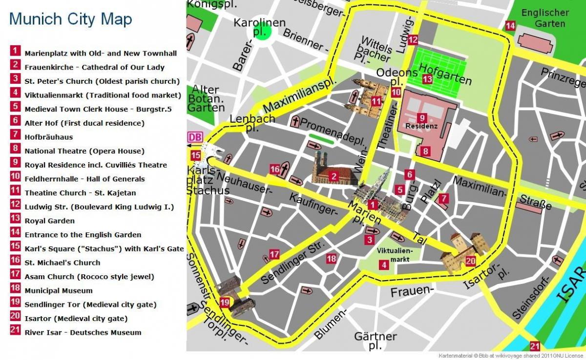 kart over münchen city center attraksjoner