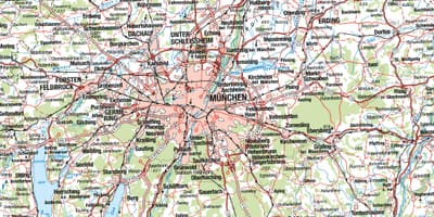 Kart over münchen og omkringliggende byer