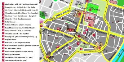 Kart over münchen city center attraksjoner